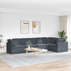 Sofá modular com almofadas em veludo cinza escuro