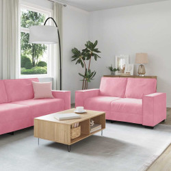 Conjunto de sofá de 3 peças com almofadas em veludo rosa