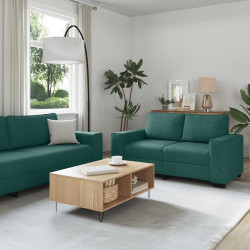 Conjunto de sofá de 3 peças com almofadas em tecido verde escuro