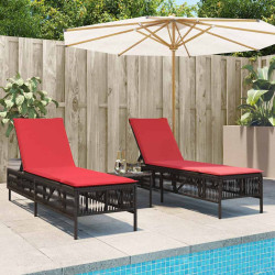 Espreguiçadeiras (2 peças) com mesa em rattan sintético marrom