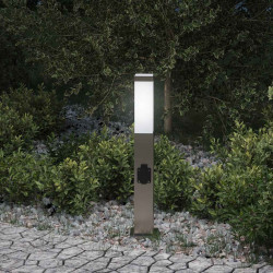 Luminária de poste com tomada, 50 cm, aço inoxidável, IP44