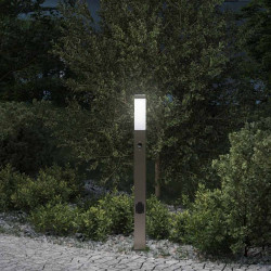 Luminária de poste com sensor e tomada, 80 cm, aço inoxidável, IP44