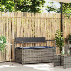 Banco de jardim com espaço de armazenamento e almofada, em rattan sintético cinza, da