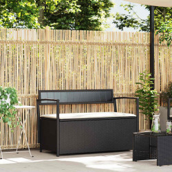 Banco de jardim com espaço de armazenamento e almofada, em rattan sintético preto, da