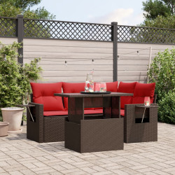 Conjunto de sofá de jardim de 5 peças com almofadas em rattan sintético marrom