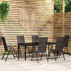 7 Pcs conjunto de jantar para jardim preto