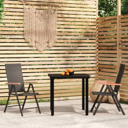 3 Pcs conjunto de jantar para jardim preto