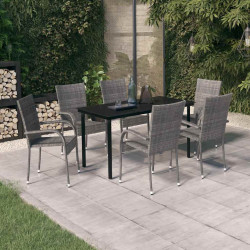 7 Pcs conjunto de jantar para jardim cinzento e preto