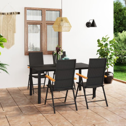 5 Pcs conjunto de jantar para jardim preto e castanho