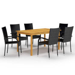 7 Pcs conjunto de jantar para jardim preto