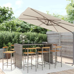 9 Pcs conjunto de bar p/ jardim vime PE/acácia maciça cinzento