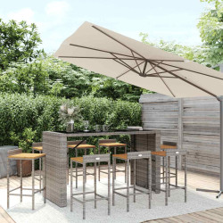 9 Pcs conjunto de bar p/ jardim vime PE/acácia maciça cinzento