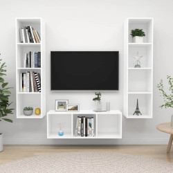 3 Pcs conjunto de móveis de TV contraplacado branco