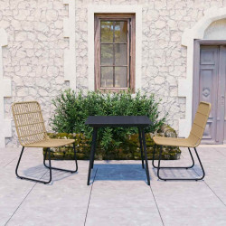 3 Pcs conjunto de jantar para jardim vime PE e vidro