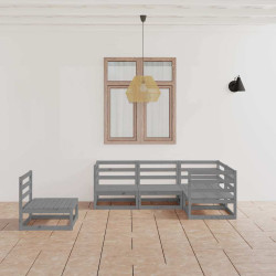 5 Pcs conjunto lounge de jardim pinho maciço cinzento