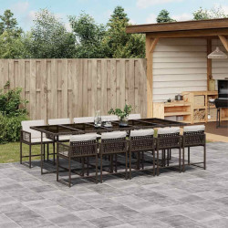 11 Pcs conjunto jantar p/ jardim c/ almofadões vime PE castanho