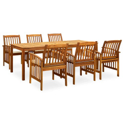7 Pcs conjunto de jantar p/ jardim c/ almofadões acácia maciça