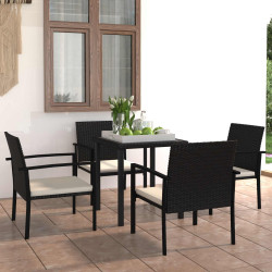 5 Pcs conjunto de jantar para jardim vime PE preto