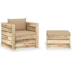 2 Pcs conj. lounge jardim c/ almofadões madeira impreg. verde