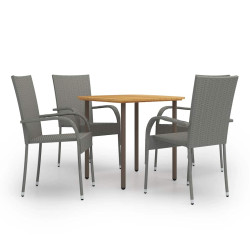 5 Pcs conjunto de jantar para jardim vime PE cinzento