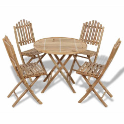 5 Pcs conjunto de jantar dobrável p/ exterior bambu