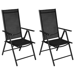 Cadeiras de jardim dobráveis 2 pcs alumínio e textilene preto