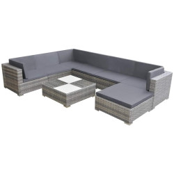 8 Pcs conjunto lounge de jardim c/ almofadões vime PE cinzento