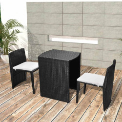 3 Pcs conjunto bistrô com almofadas vime PE preto