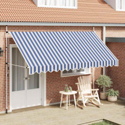 Toldo retrátil manual 400 cm riscas azuis e brancas