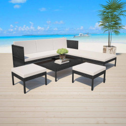 6 Pcs conjunto lounge de jardim c/ almofadões vime PE preto