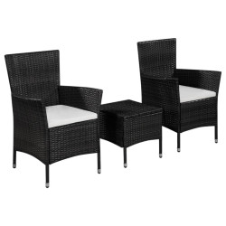 3 Pcs conjunto bistrô vime PE preto