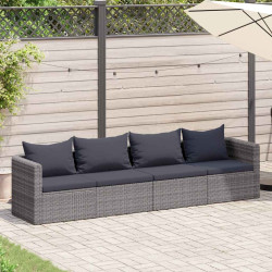 4 Pcs conjunto sofás de jardim c/ almofadões vime PE cinzento