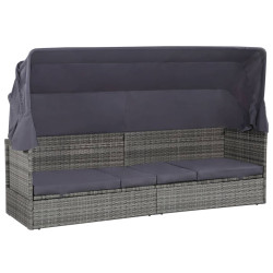Espreguiçadeira de jardim com toldo 205x62 cm vime PE cinzento
