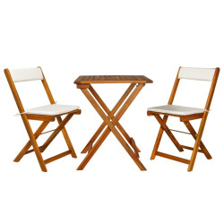 3 Pcs conjunto bistrô dobrável c/ almofadões em acácia maciça