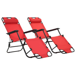 Espreguiçadeiras dobráveis c/ apoio de pés 2 pcs aço vermelho