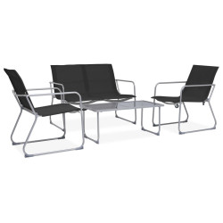 4 Pcs conjunto lounge para jardim tecido e aço preto