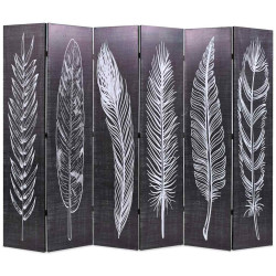 Biombo dobrável com estampa de penas 228x170 cm preto e branco