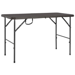 Mesa jardim dobrável 120x60x74cm pead castanho c/ aspeto vime