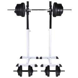 Suporte barra musculação c/ conjunto pesos e barras 60,5 kg