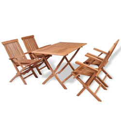 5 Pcs conjunto de jantar p/ jardim madeira de teca maciça