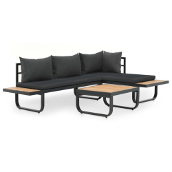 Sofás de canto para jardim com almofadões 2 pcs alumínio e wpc
