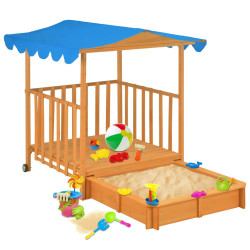 Casa de brincar infantil c/ caixa areia madeira abeto azul uv50