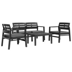 4 Pcs conjunto lounge para exterior plástico antracite