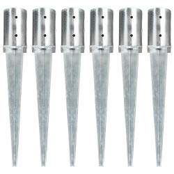 Estacas de enterrar 6 pcs 8x61 cm aço galvanizado prateado