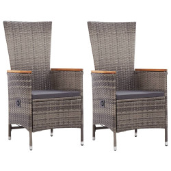 Cadeiras de exterior 2 pcs com almofadões vime PE cinzento