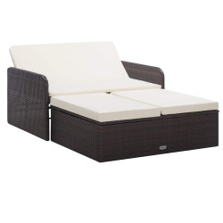 2 Pcs conjunto lounge jardim c/ almofadões vime PE castanho