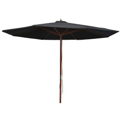 Guarda-sol de exterior c/ poste de madeira 350 cm preto