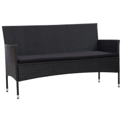 Sofá de jardim 3 lugares com almofadões vime PE preto