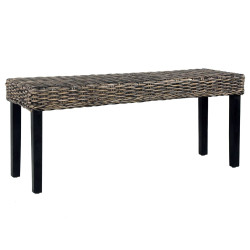 Banco 110cm vime kubu natural e madeira maciça de mogno preto