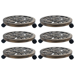 Suportes com rodas para plantas 6 pcs 38 cm plástico bronze